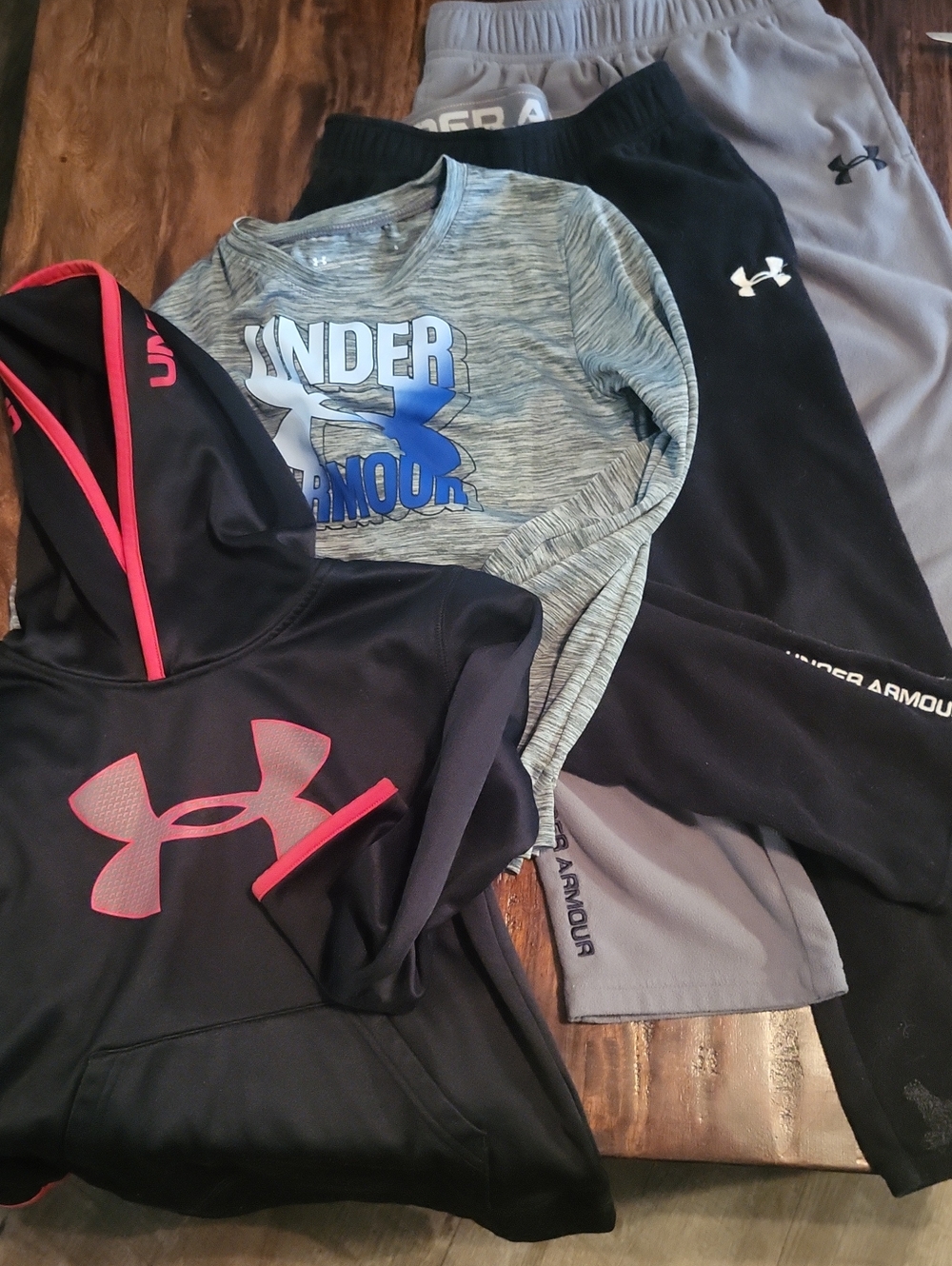 BUNDLE Under Armour Kids Black Hoodie with Logo, Gray & Gray/Black Active Tops